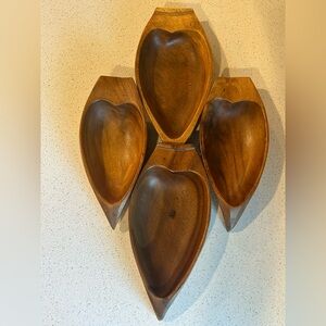 Set of Four Heart-Shaped Wooden Bowls
